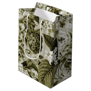 Olive GreenVintage Floral Toile No.1 Medium Gift Bag