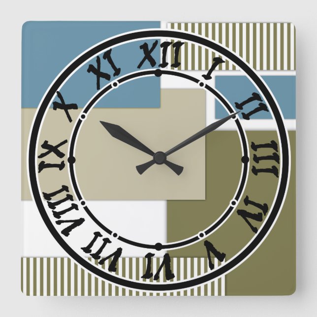 Olive grey blue geometric pattern square wall clock (Front)