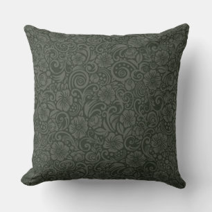 Olive Grey Floral Pattern Throw Pillow