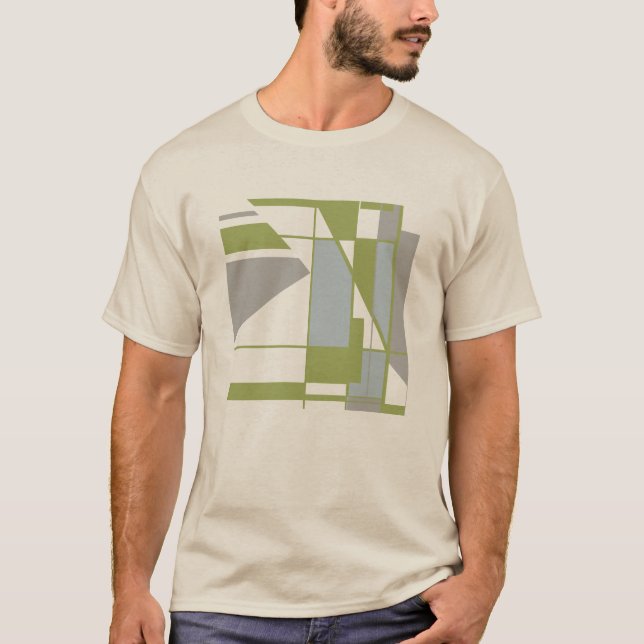 Olive Grey Geometric MCM-inspired Abstract Small T-Shirt (Front)