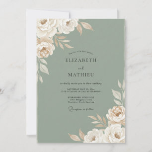 Olive Grey Leaf Wedding Invitation