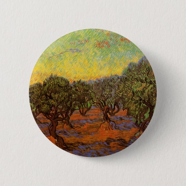 Olive Grove, Orange Sky by Vincent van Gogh 6 Cm Round Badge (Front)