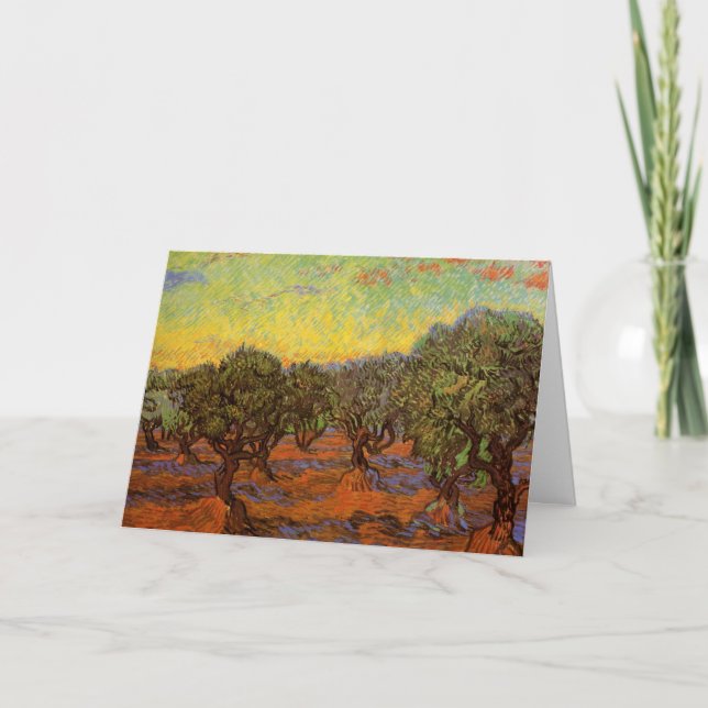 Olive Grove, Orange Sky by Vincent van Gogh Card (Front)