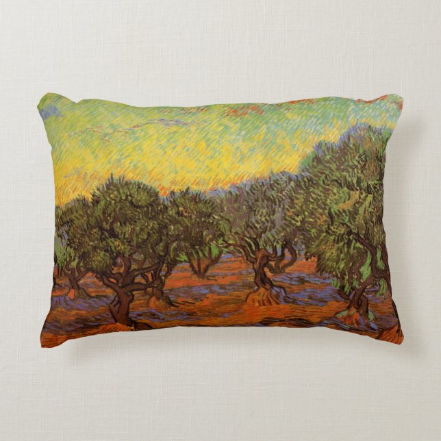 Olive Grove, Orange Sky by Vincent van Gogh Decorative Cushion (Front)