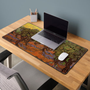 Olive Grove, Orange Sky by Vincent van Gogh Desk Mat