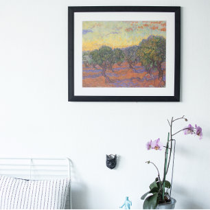 Olive Grove, Orange Sky by Vincent van Gogh Poster