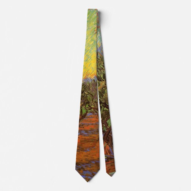 Olive Grove, Orange Sky by Vincent van Gogh Tie (Front)