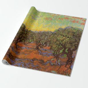 Olive Grove, Orange Sky by Vincent van Gogh Wrapping Paper