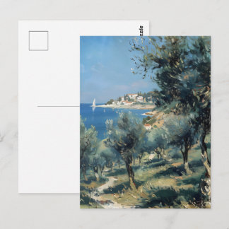 Olive Grove with Coastal Village and Sea Postcard