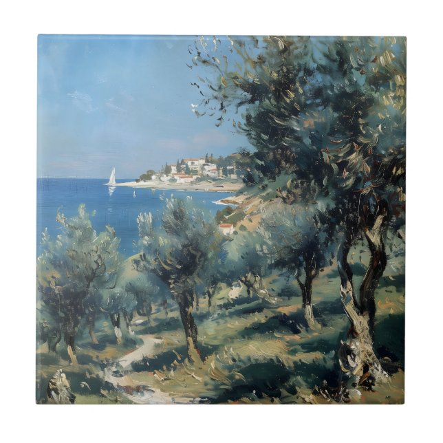 Olive Grove with Coastal Village and Sea Tile (Front)