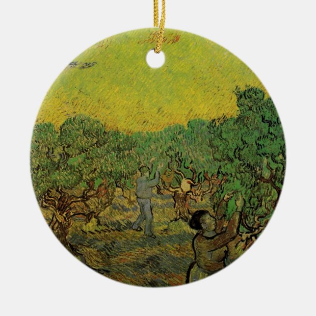 Olive Grove with Picking Figures, Vincent van Gogh Ceramic Tree Decoration (Front)