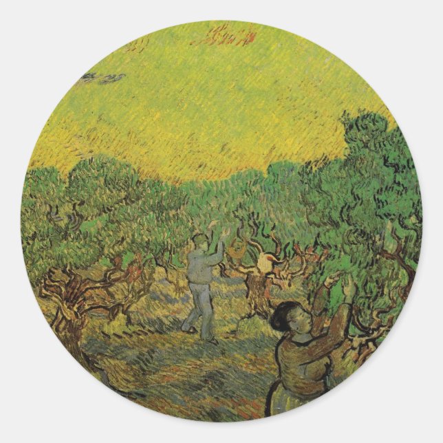 Olive Grove with Picking Figures, Vincent van Gogh Classic Round Sticker (Front)