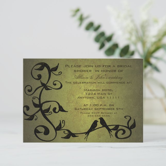 Olive Grunge Vines Bridal Shower Invitation (Standing Front)