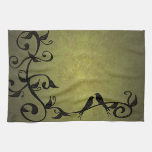 Olive Grunge Vines Kitchen Towel