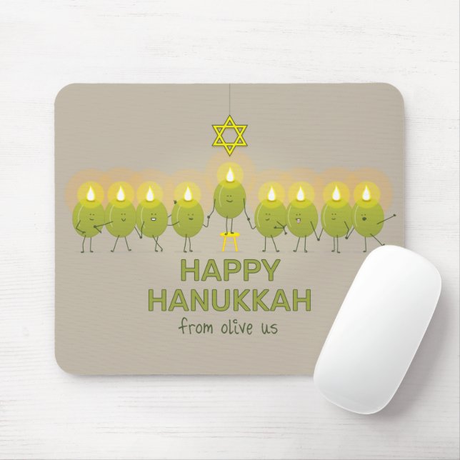 Olive Hanukkah Menorah Mouse Mat (With Mouse)