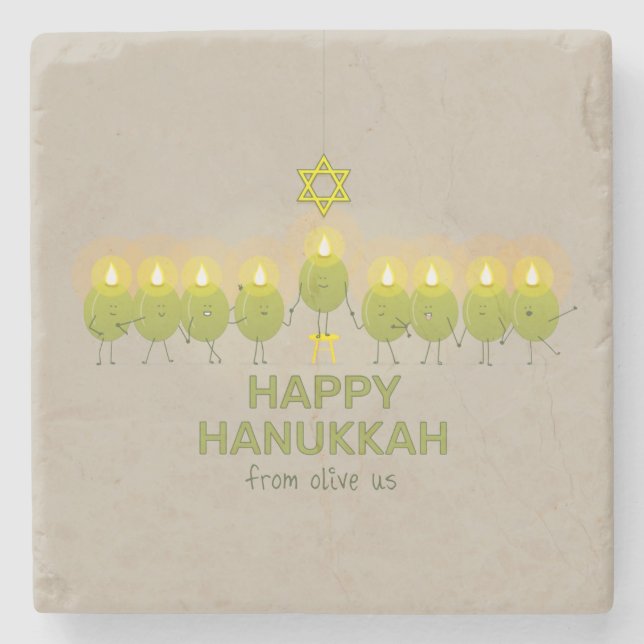 Olive Hanukkah Menorah Stone Coaster (Front)