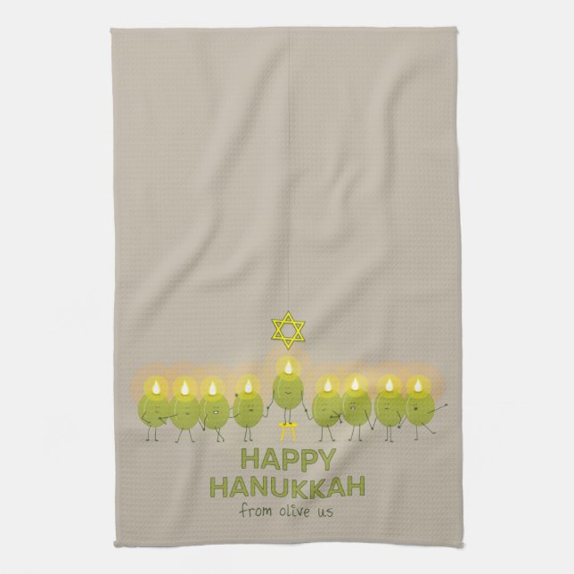 Olive Hanukkah Menorah Tea Towel (Vertical)