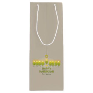 Olive Hanukkah Menorah Wine Gift Bag