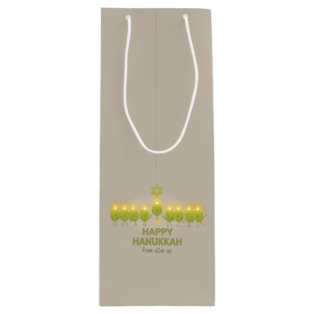 Olive Hanukkah Menorah Wine Gift Bag (Front)