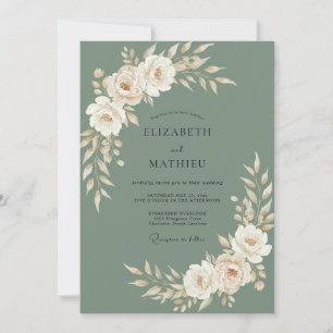 Olive Ivory Rose Wedding Invitation