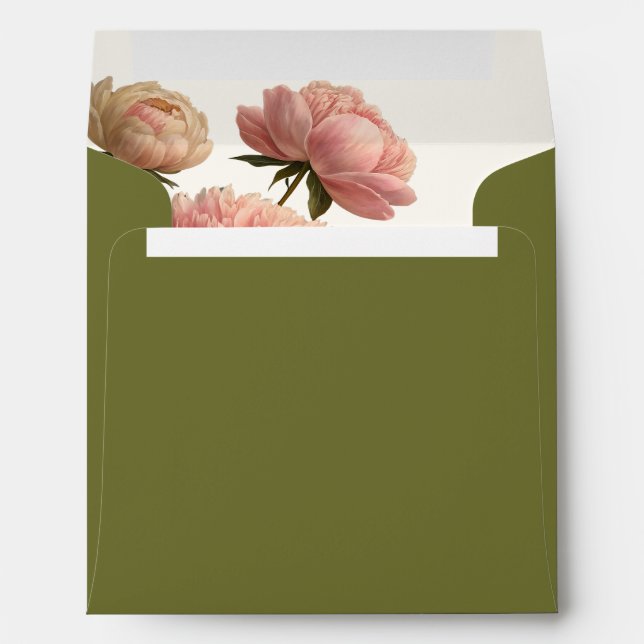 Olive & Ivory | Square Rose Wedding  Envelope (Back (Bottom))