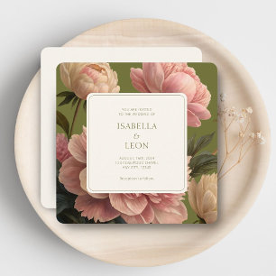 Olive & Ivory   Vintage Floral Rose Wedding  Invitation