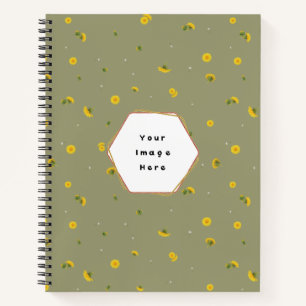 Olive Khaki Japanese Dandelion Floral Pattern Notebook