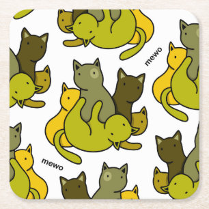 Olive kittens square paper coaster