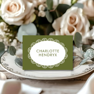Olive Lace Old Money Rustic Wedding Place Card