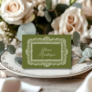 Olive Lace Vintage Elegant Wedding Place Card