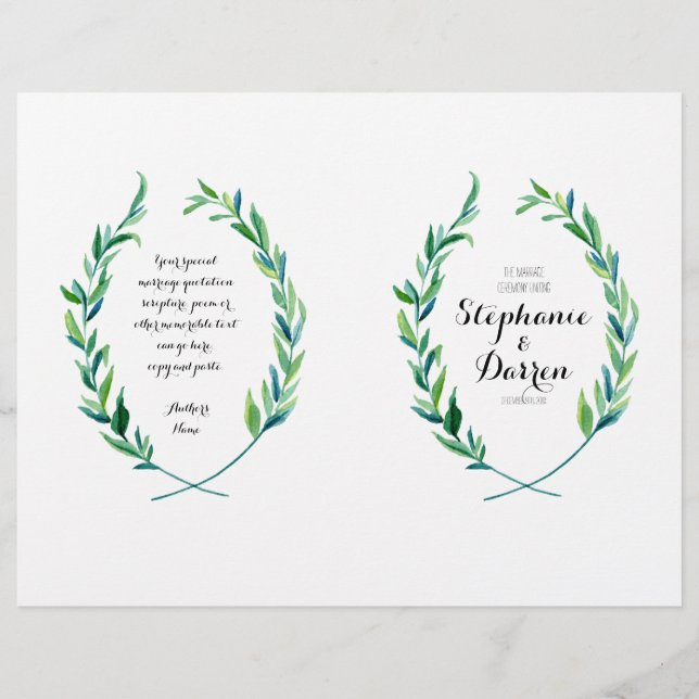 Olive Laurel Leaf Wreath Modern Ceremony Program (Front)