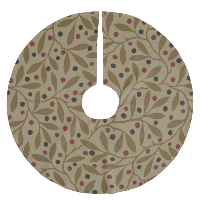 Olive Leaf Berry Earthy Willow Branch Brushed Polyester Tree Skirt (Front)