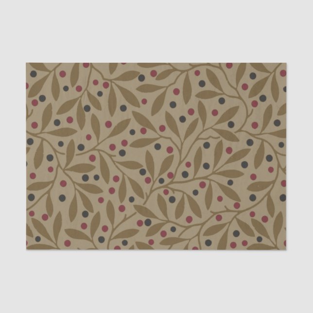 Olive Leaf Berry Earthy Willow Branch Tissue Paper (Front)
