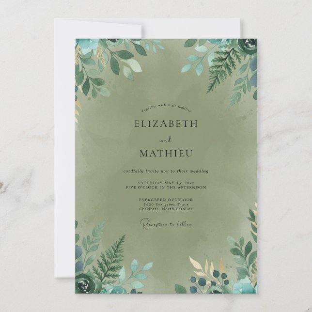 Olive Leaf Fern Wedding Invitation (Front)