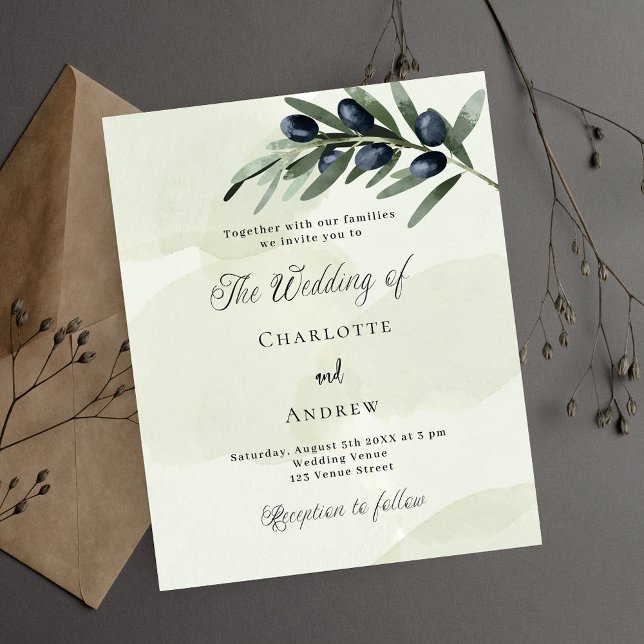 Olive leaf greenery budget wedding invitation flyer (Creator Uploaded)