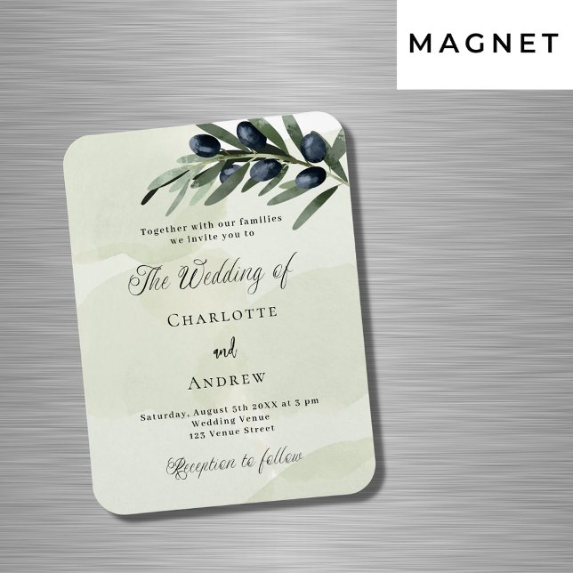 Olive leaf greenery watercolor wedding invitation magnet (Creator Uploaded)