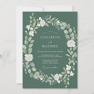 Olive Leafy Wreath Wedding Invitation