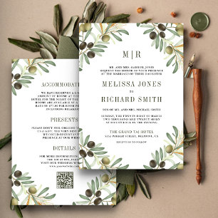 Olive Leaves All in One QR Code Formal Wedding Invitation