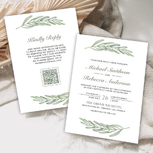 Olive Leaves Branch QR Code Wedding Invitation