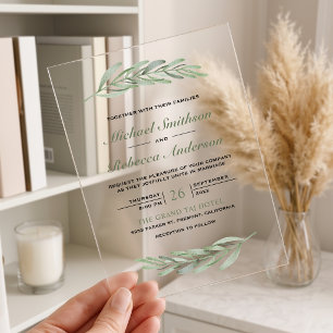 Olive Leaves Branch Wedding Acrylic Invitations