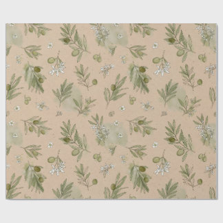Olive Leaves Branches Kraft Eco Botanical Wrap Wrapping Paper