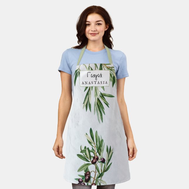 Olive Leaves Greek Island Greek Yiayia Grandmother Apron (Worn)