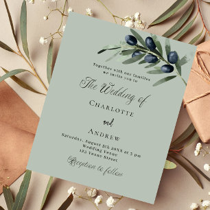 Olive leaves greenery budget wedding invitation