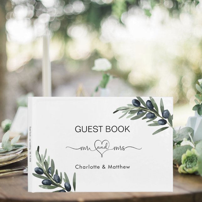 Olive leaves greenery mr mrs wedding guest book (Creator Uploaded)