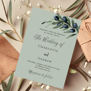 Olive leaves greenery simple script wedding invitation