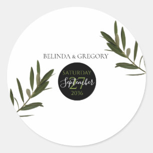 Olive Leaves Greenery Wedding  Classic Round Sticker