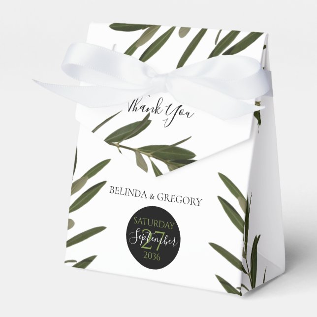 Olive Leaves Greenery Wedding Favour Box (Front Side)