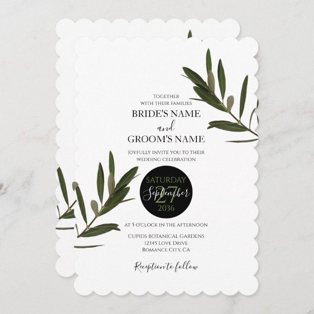 Olive Leaves Greenery Wedding Invitations (Front/Back)
