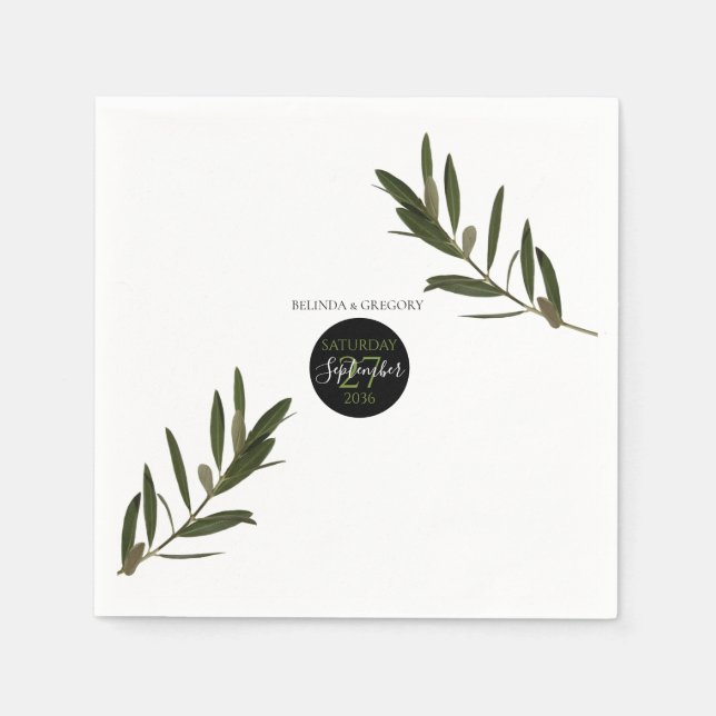 Olive Leaves Greenery Wedding  Napkin (Front)