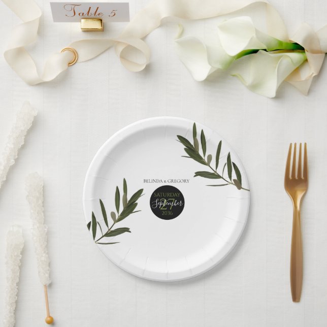 Olive Leaves Greenery Wedding   Paper Plate (Wedding)